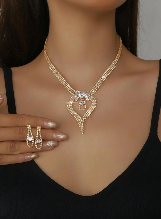 تايك تو طقم مجوهرات قطعتين عقد وأقراط مزين